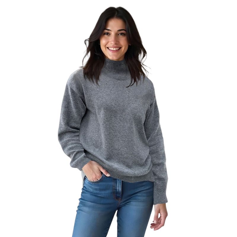 Colisco's 100% Pure Cashmere Mock Neck Sweater, Grey Heather
