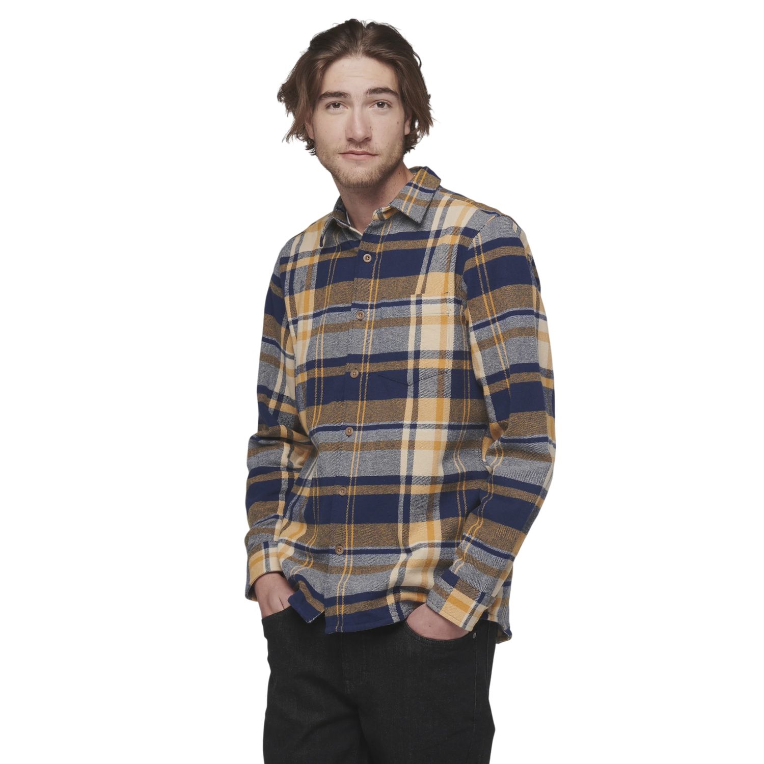 Black Diamond Men's Project Flannel Shirt, Color: Indigo-Gold Plaid, Size: Medium