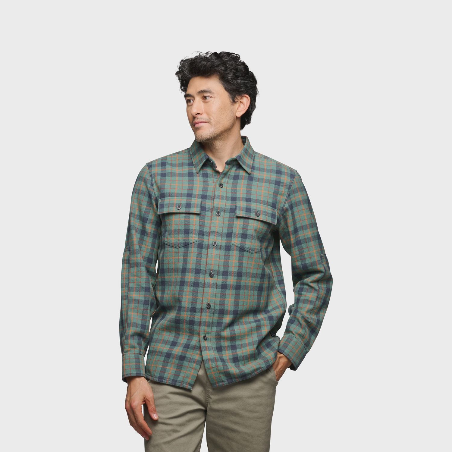 Men's Project Twill Long Sleeve Shirt, Color: Laurel Green-Charcoal, Size: Medium