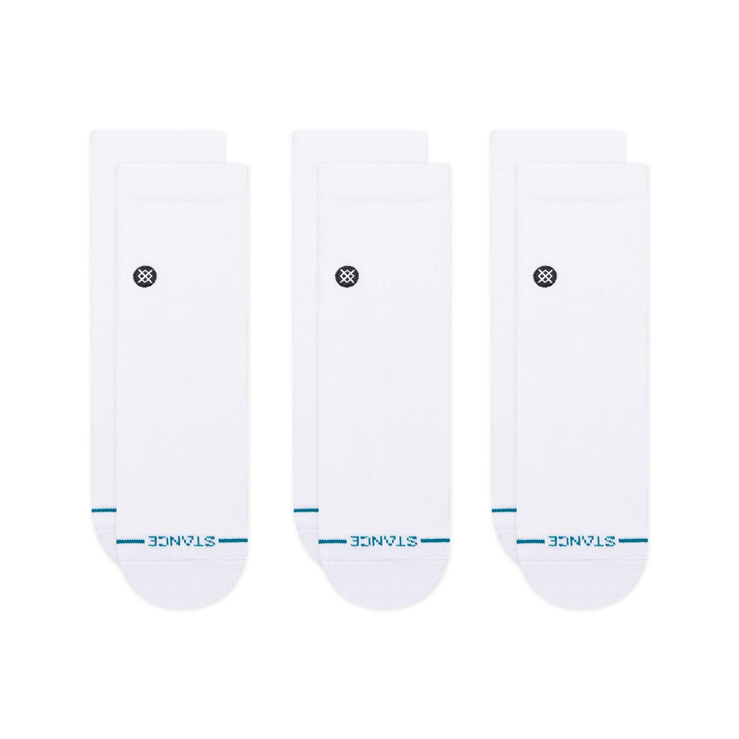 Stance Icon Quarter 3 Pack Socks, Color: White, Size: Small
