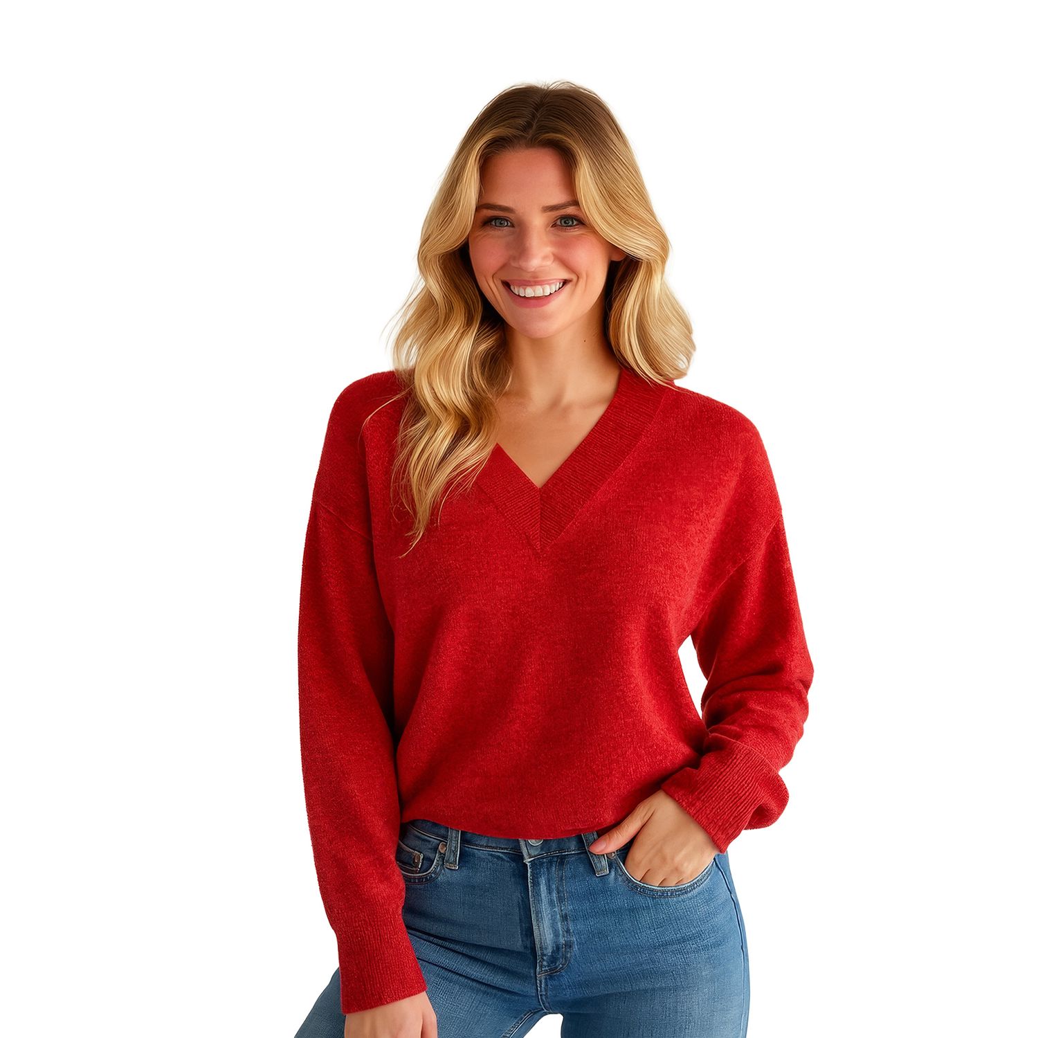 Colisco's 100% Pure Cashmere Oversized V Neck Sweater, Cranberry, Color: Cranberry, Size: S