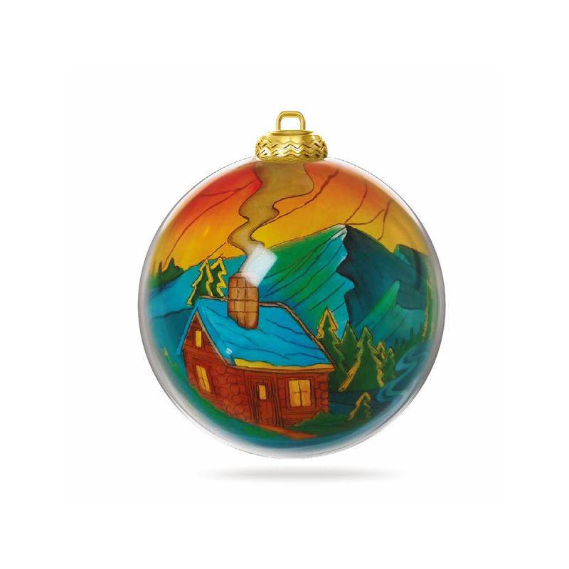 Colisco Cabin Hand Painted Glass Christmas Ornament, 80mm