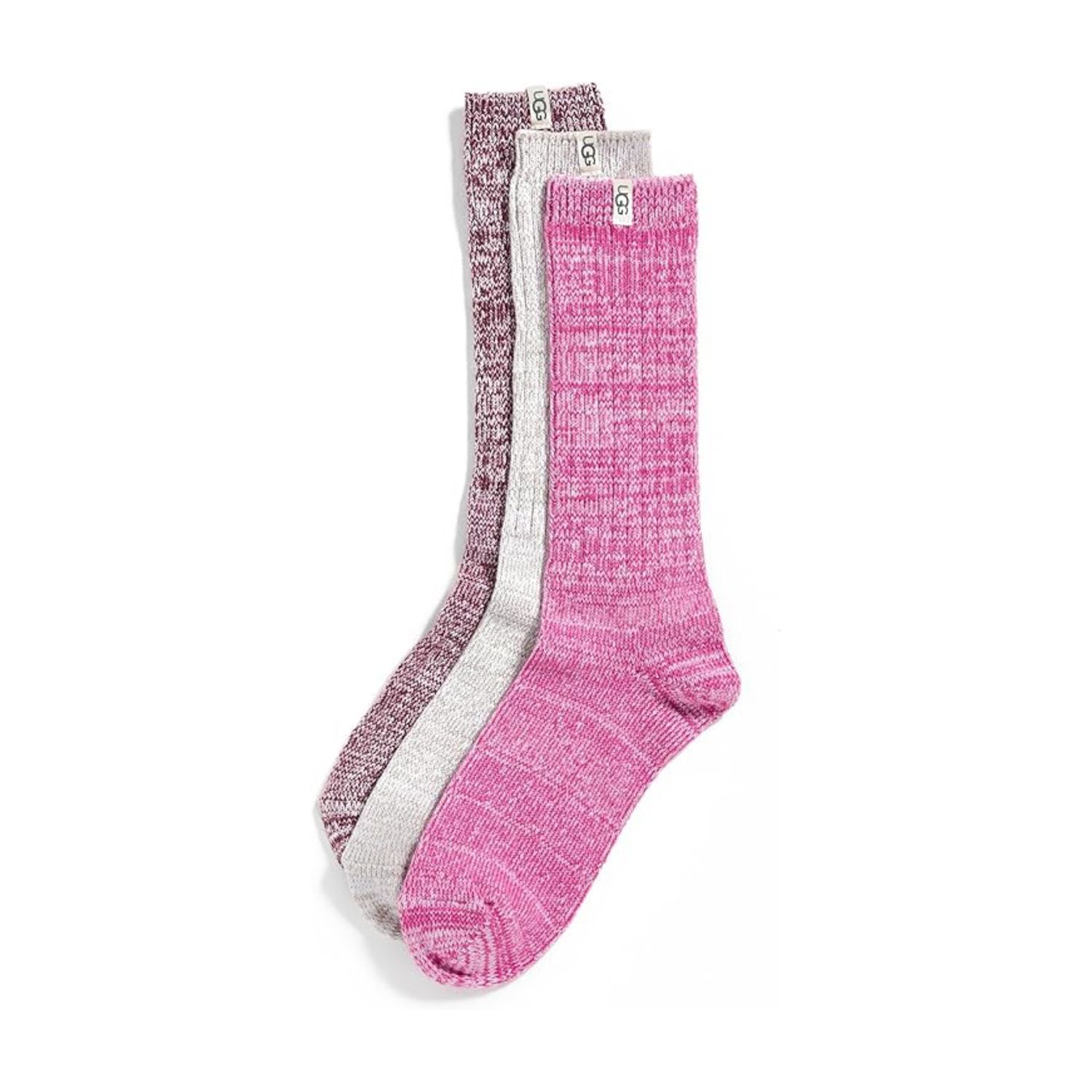 UGG Women's Rib Knit Slouchy Crew 3 Pack Socks, Color: Chroma Pink/Putty/Wild Grape, Size: O/S