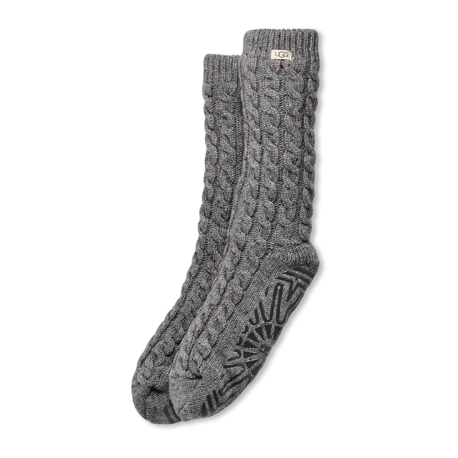 UGG Women's Elowyn Cable Knit Fleece Lined Socks, Color: Charcoal Heather Confetti, Size: O/S