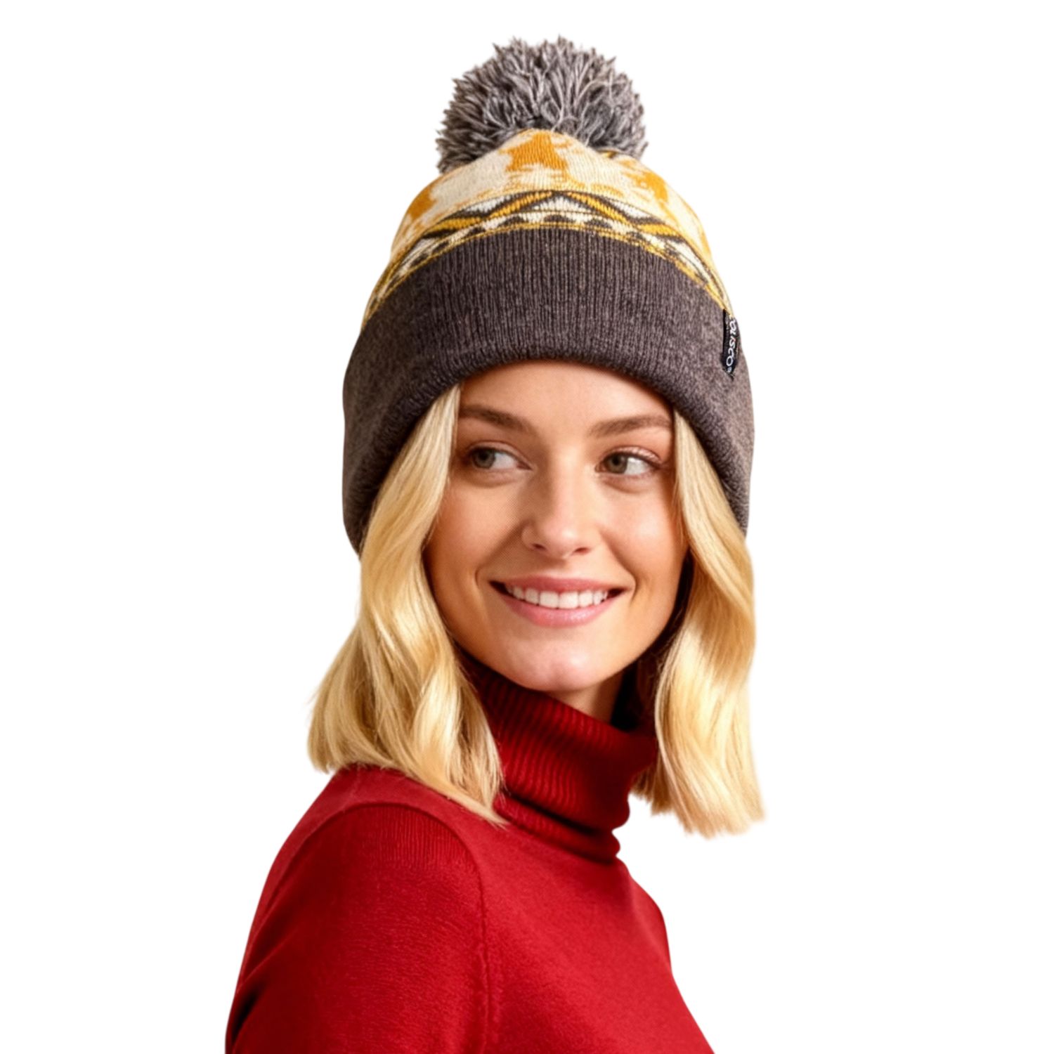 Colisco Unisex Beanie Colorado Moose Dance, Mustard/Grey