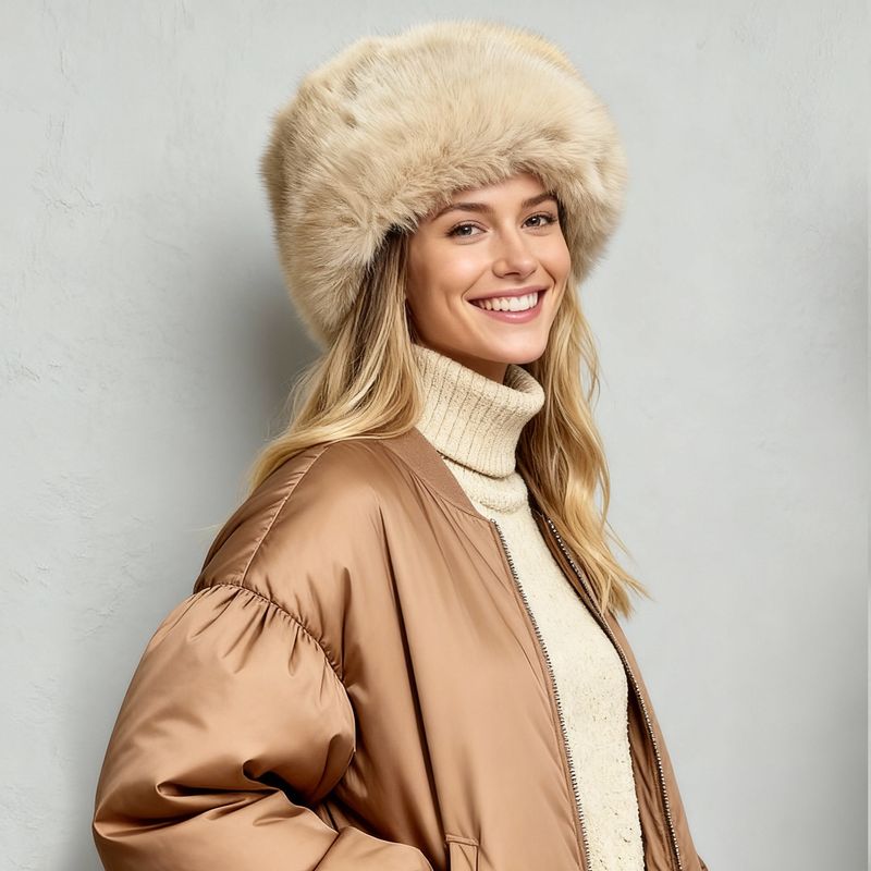 Colisco Women's Faux Fur Winter Hat, Taupe
