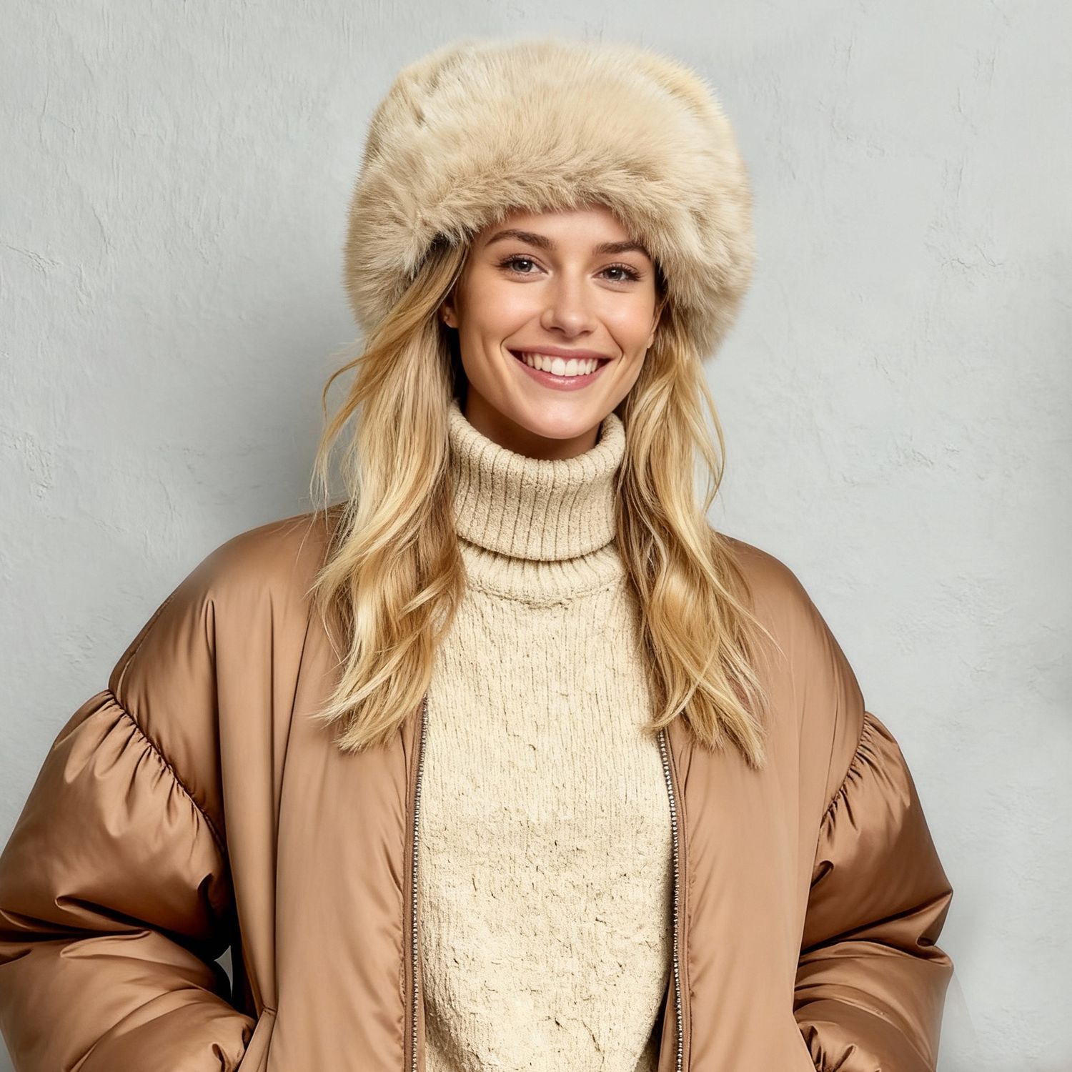 Colisco Women's Faux Fur Winter Hat, Taupe, Color: Taupe, Size: O/S