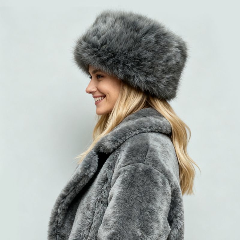 Colisco Women's Faux Fur Winter Hat, Grey