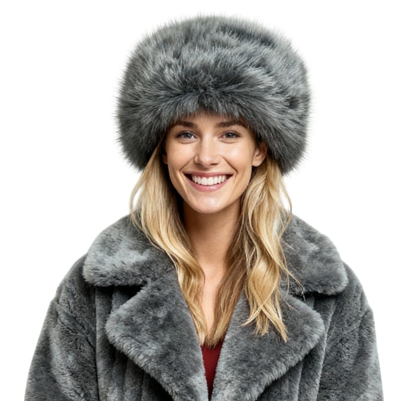Colisco Women's Faux Fur Winter Hat, Grey