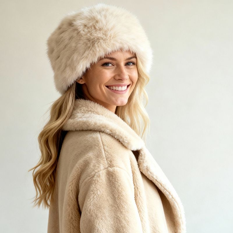 Colisco Women's Faux Fur Winter Hat, White