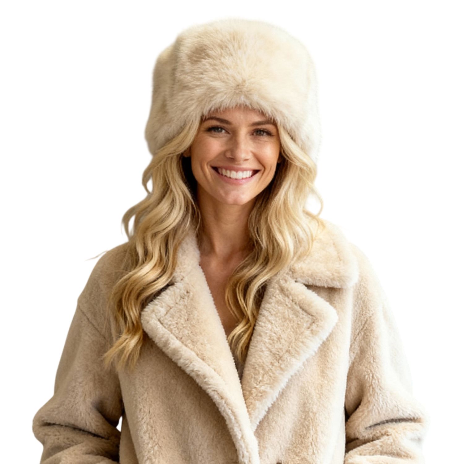 Colisco Women's Faux Fur Winter Hat, White, Color: White, Size: O/S