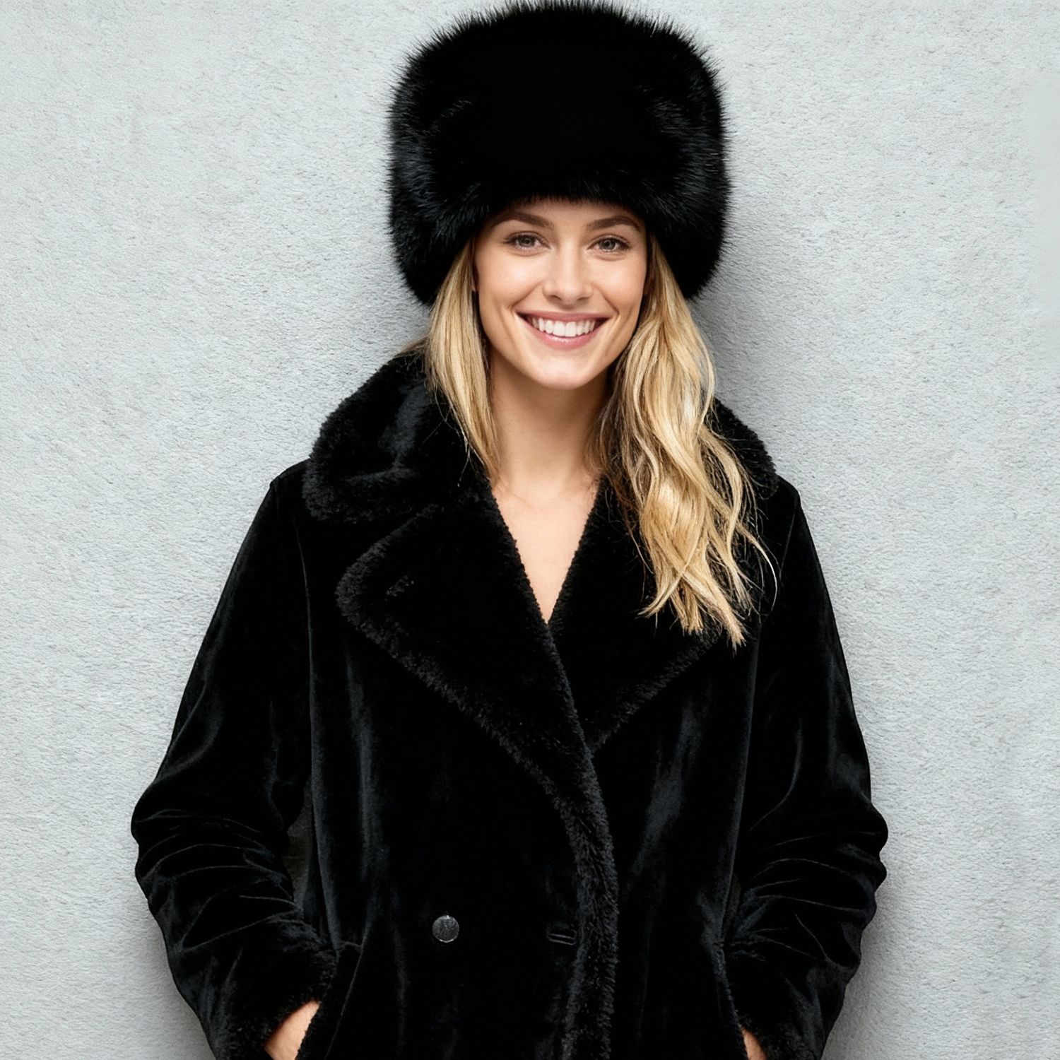 Colisco Women's Faux Fur Winter Hat, Black, Color: Black, Size: O/S