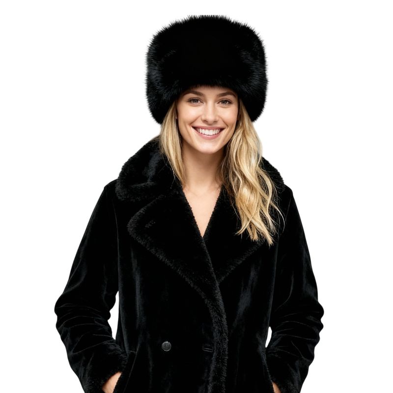 Colisco Women's Faux Fur Winter Hat, Black