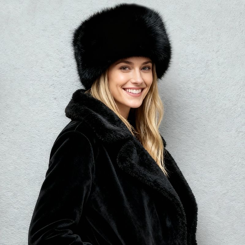 Colisco Women's Faux Fur Winter Hat, Black