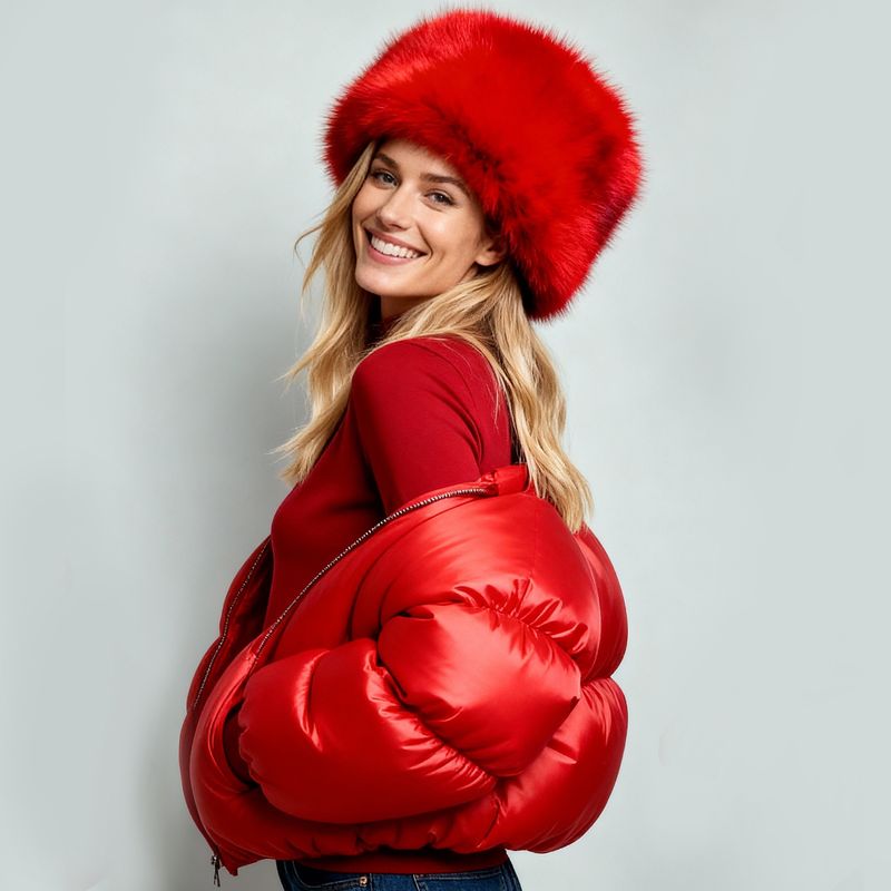 Colisco Women's Faux Fur Winter Hat, Red