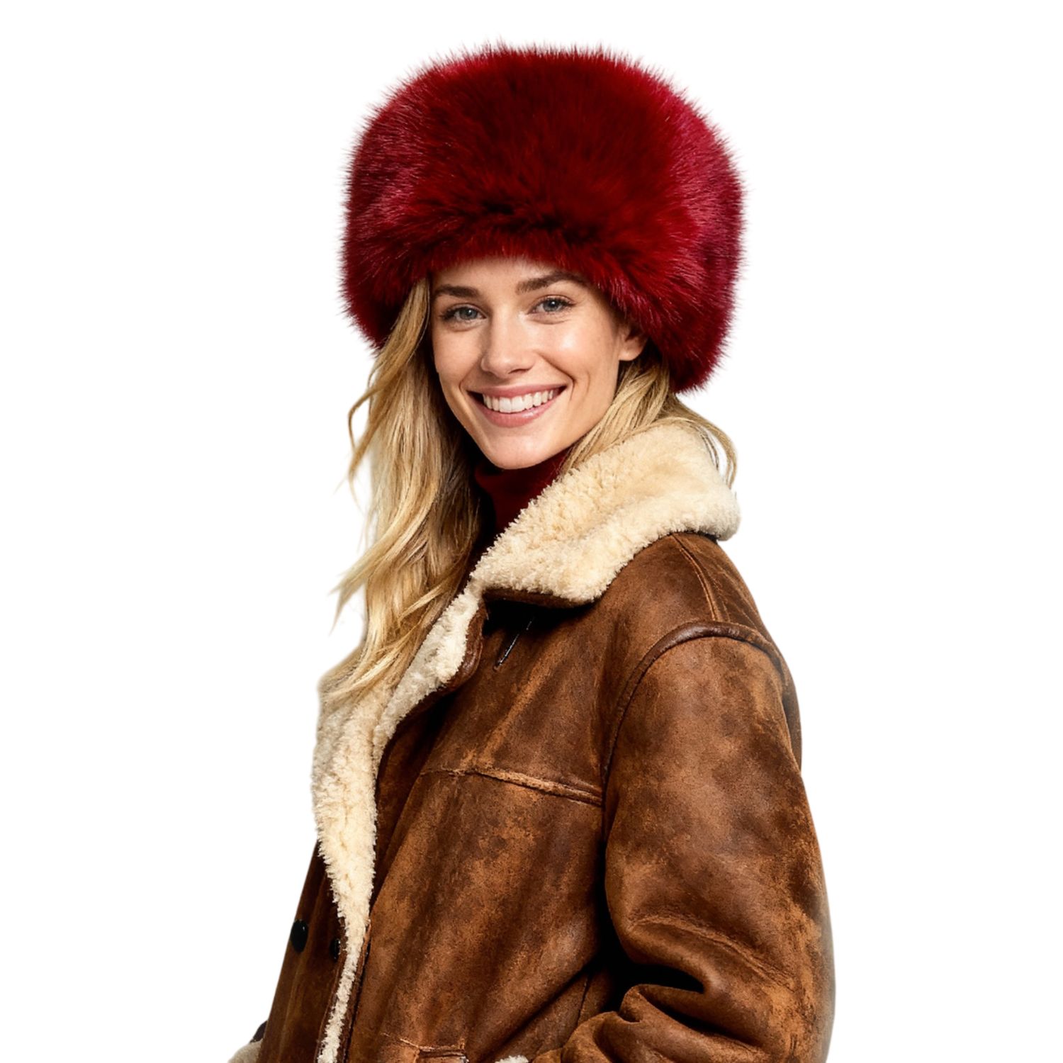 Colisco Women's Faux Fur Winter Hat, Red, Color: Red, Size: O/S