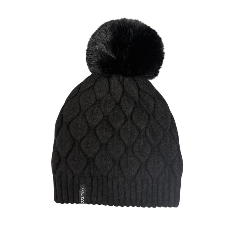 Colisco Chunky Knit Pom Pom Beanie, Black