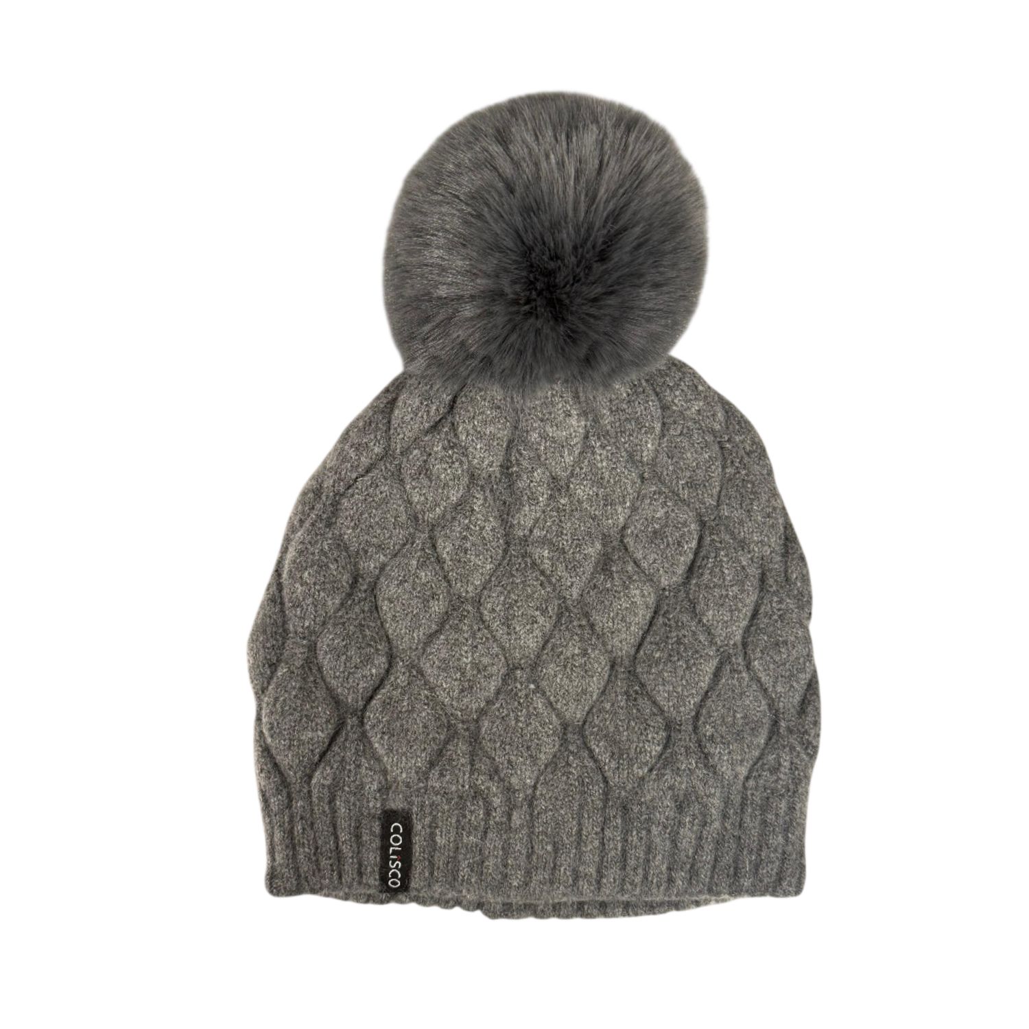 Colisco Chunky Knit Pom Pom Beanie, Grey, Color: Grey