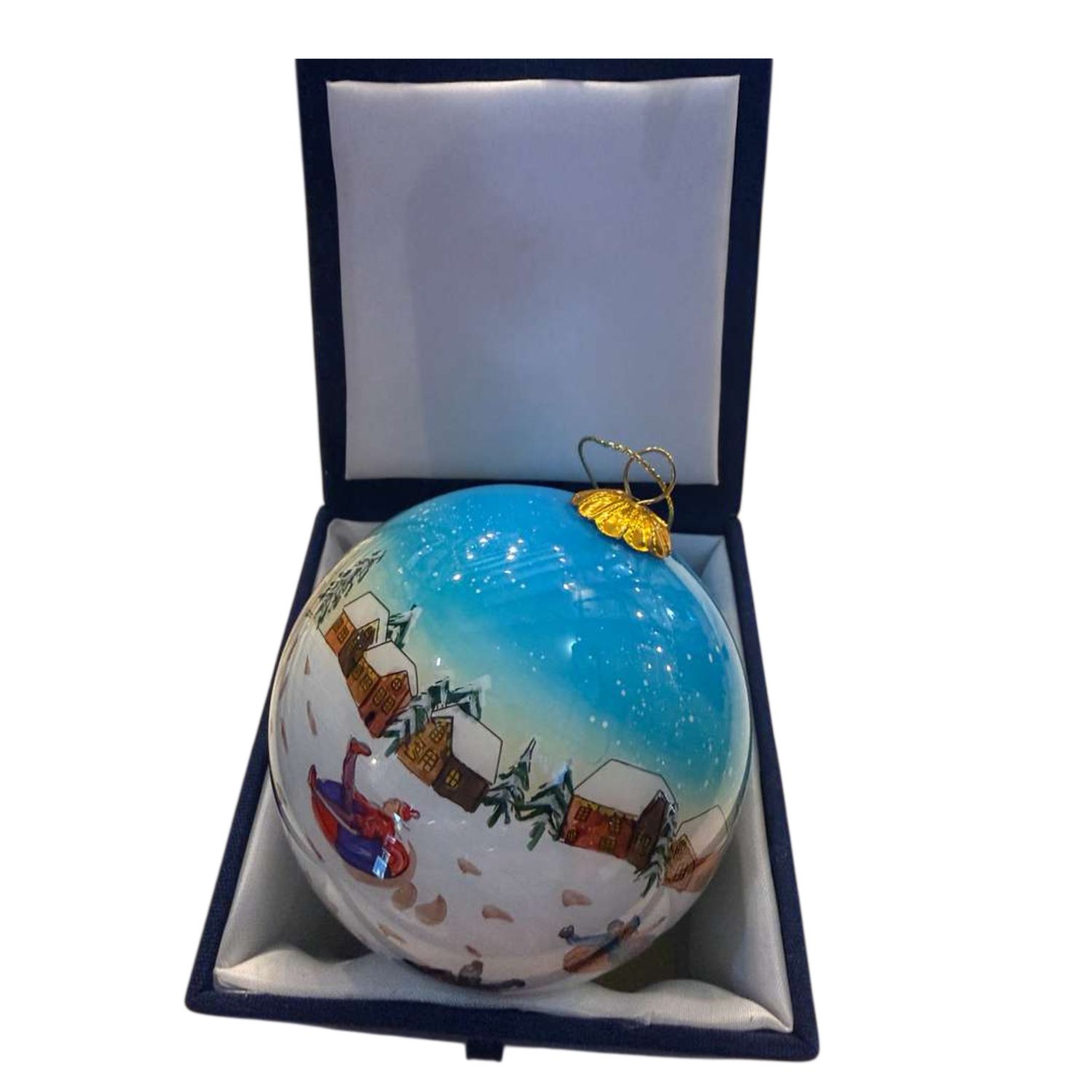 Colisco Snow Tubing Hand Painted Glass Ornament