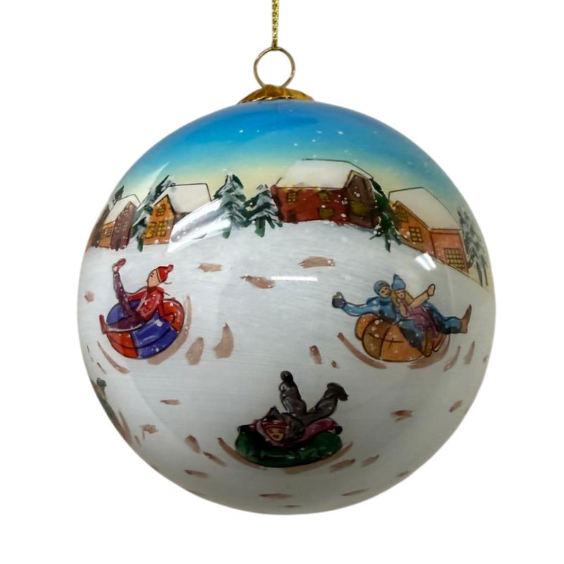 Colisco Snow Tubing Hand Painted Glass Ornament