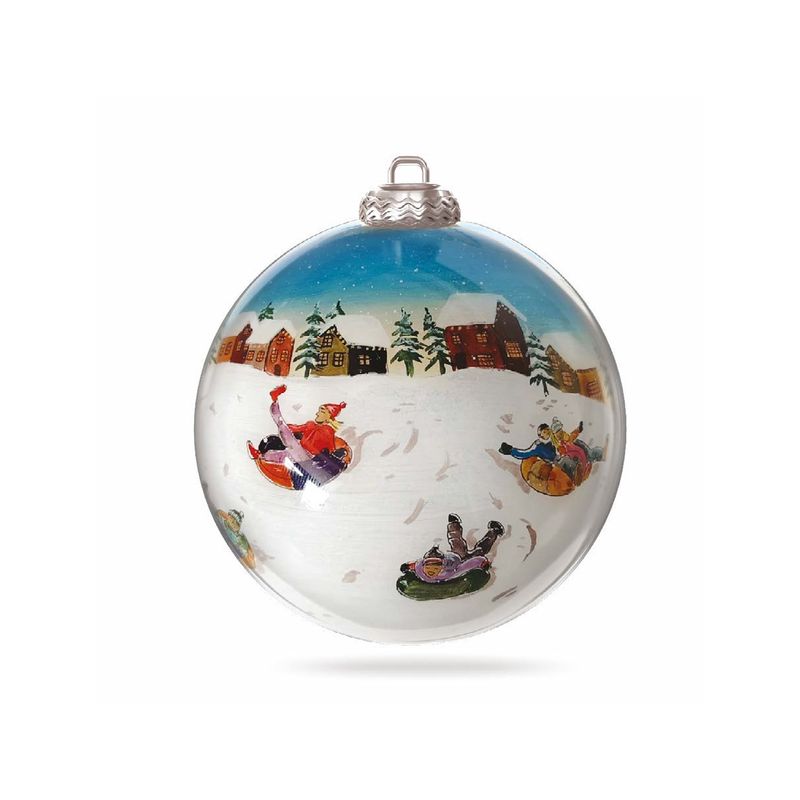 Colisco Snow Tubing Hand Painted Glass Ornament, 80mm