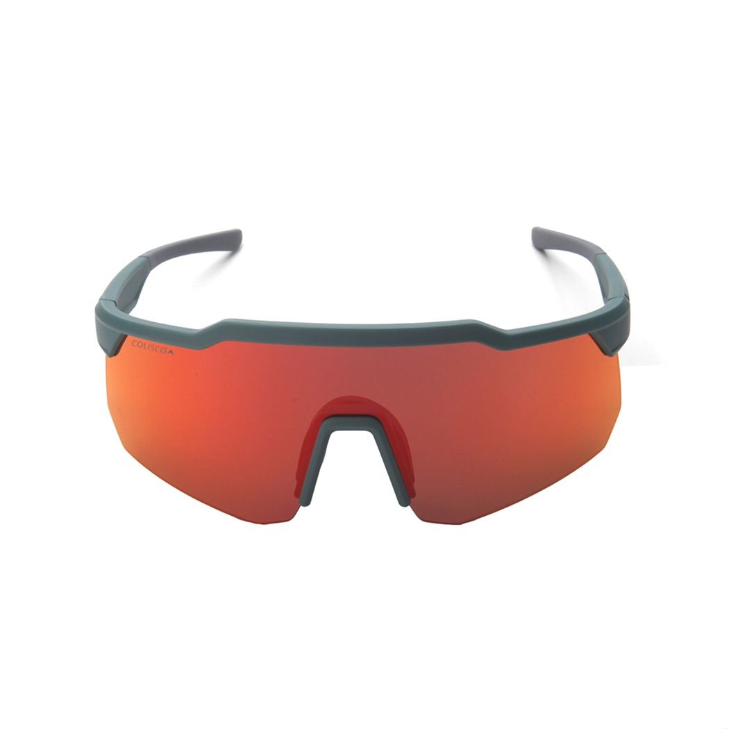 Colisco High Performance Sport Shield Sunglasses, Color: Matte Green Grey Frame / Red Full Revo Lens, Size: O/S