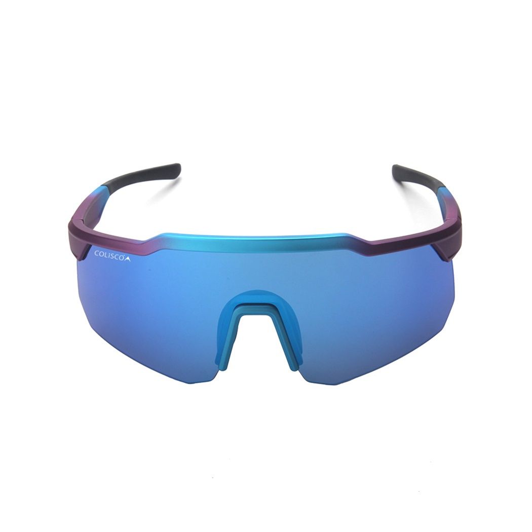 Colisco High-Performance  Sport Shield Sunglasses, Color: Matte Colorful Frame / Ice Blue Full Revo Lens, Size: O/S