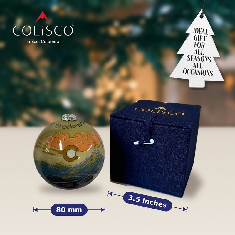 Colisco Colorado Rocky Mountain Peak Breckenridge Hand Painted Glass Ornament, 80mm
