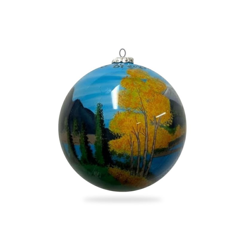 Colisco Breckenridge Golden Aspen Hand Painted Glass Ornament, 80mm