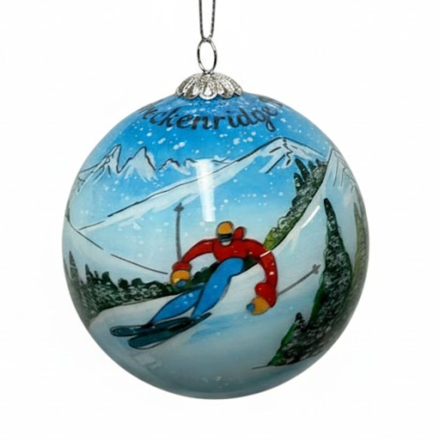 Colisco Alpine Hotdogging Skier Breckenridge Hand Painted Glass Ornament
