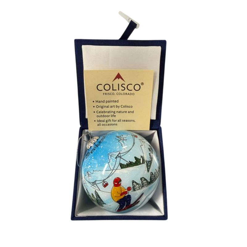 Colisco Alpine Hotdogging Skier Breckenridge Hand Painted Glass Ornament