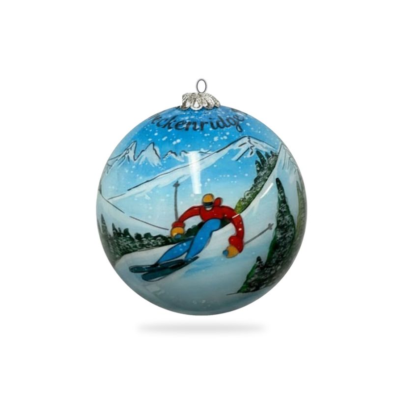 Colisco Alpine Hotdogging Skier Breckenridge Hand Painted Glass Ornament, 80mm