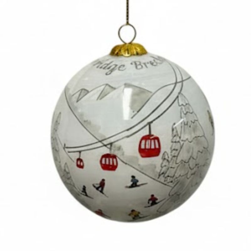 Colisco Gondola &amp; Skiers Breckenridge Hand Painted Glass Ornament