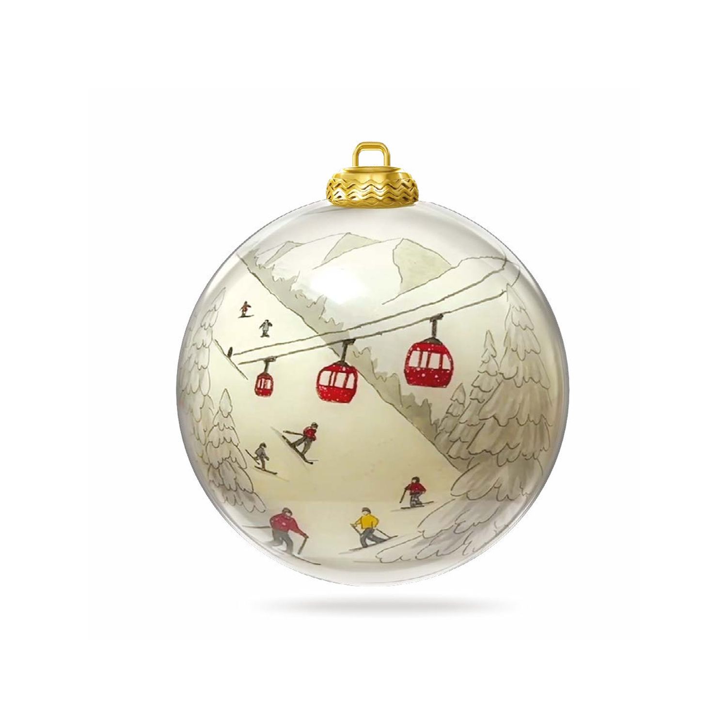 Colisco Gondola &amp; Skiers Hand Painted Glass Ornament, 80mm