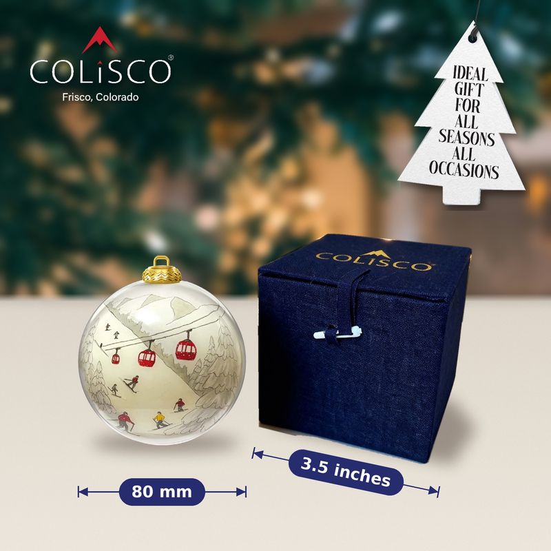 Colisco Gondola &amp; Skiers Hand Painted Glass Ornament, 80mm