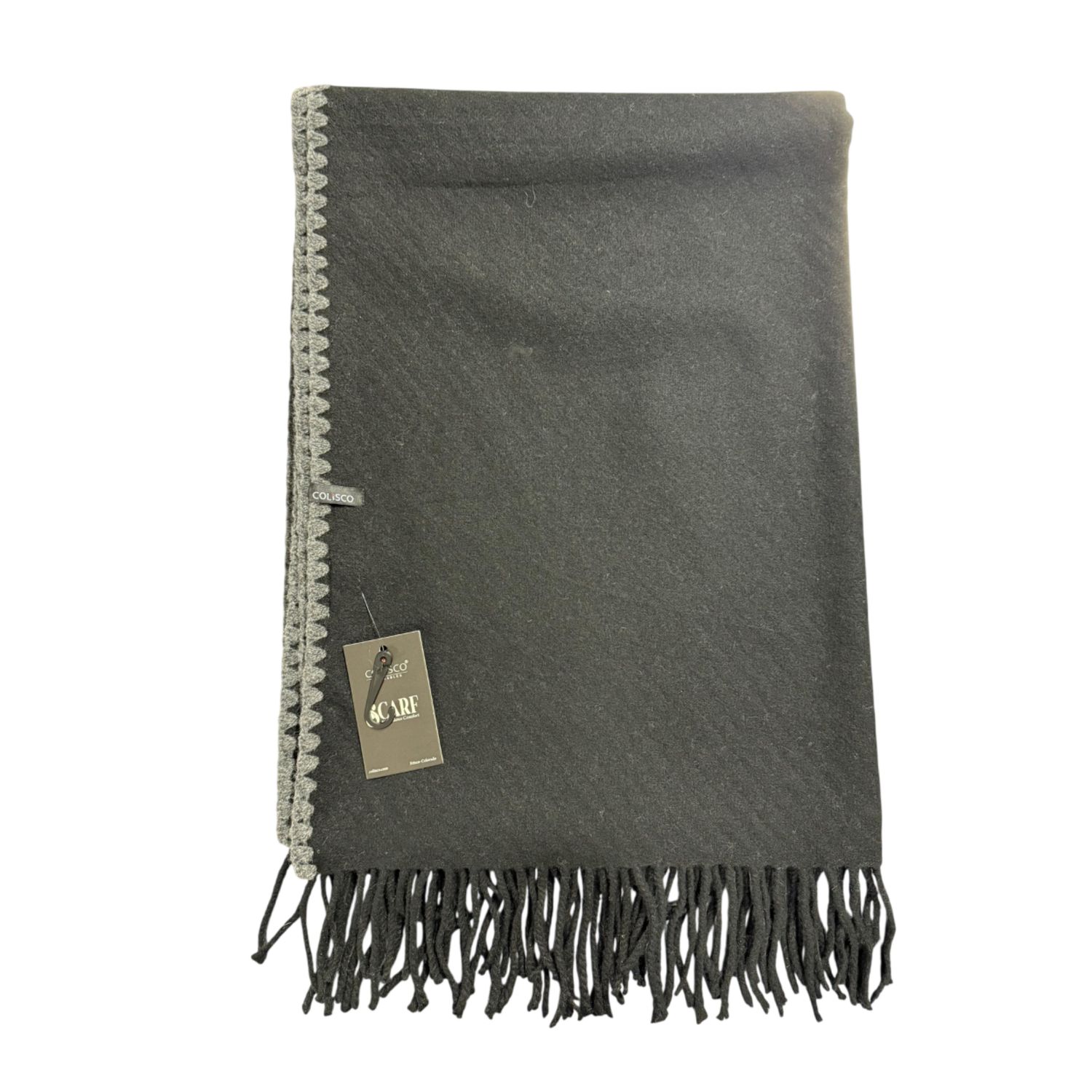 Colisco Soft Wool Blend Stitch Edging Scarf, Black, Color: Black