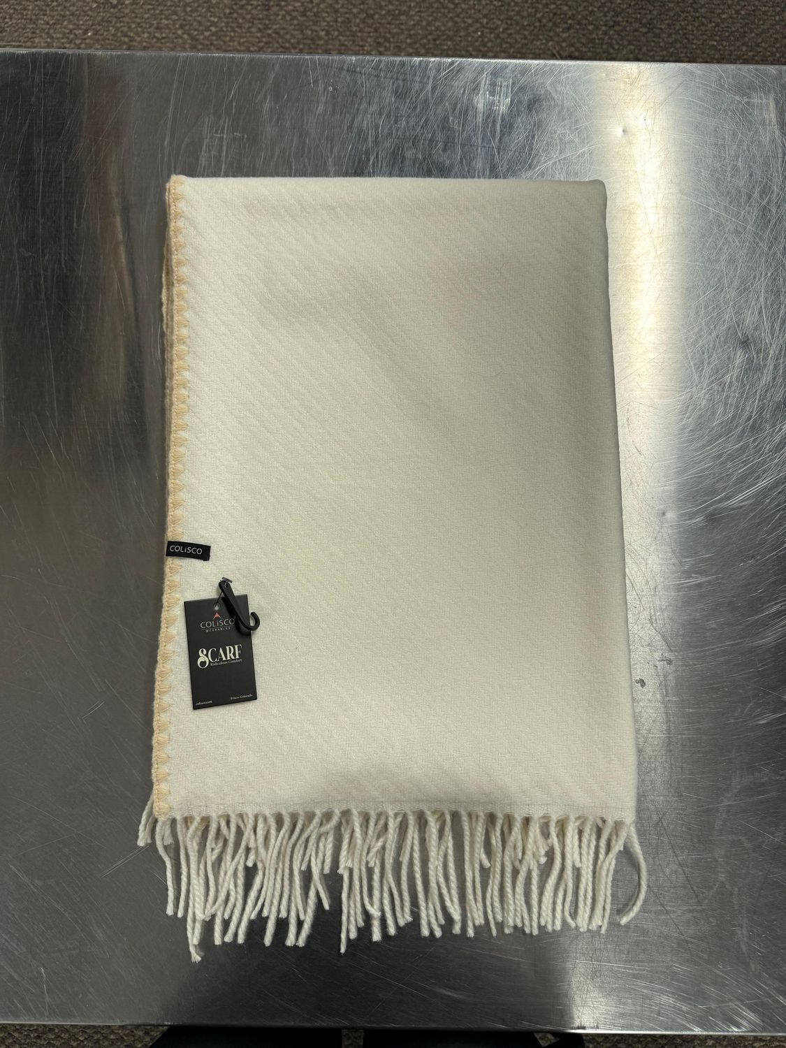 Colisco Blanket-Stitch Edging Scarf, Ivory’s, Color: Ivory