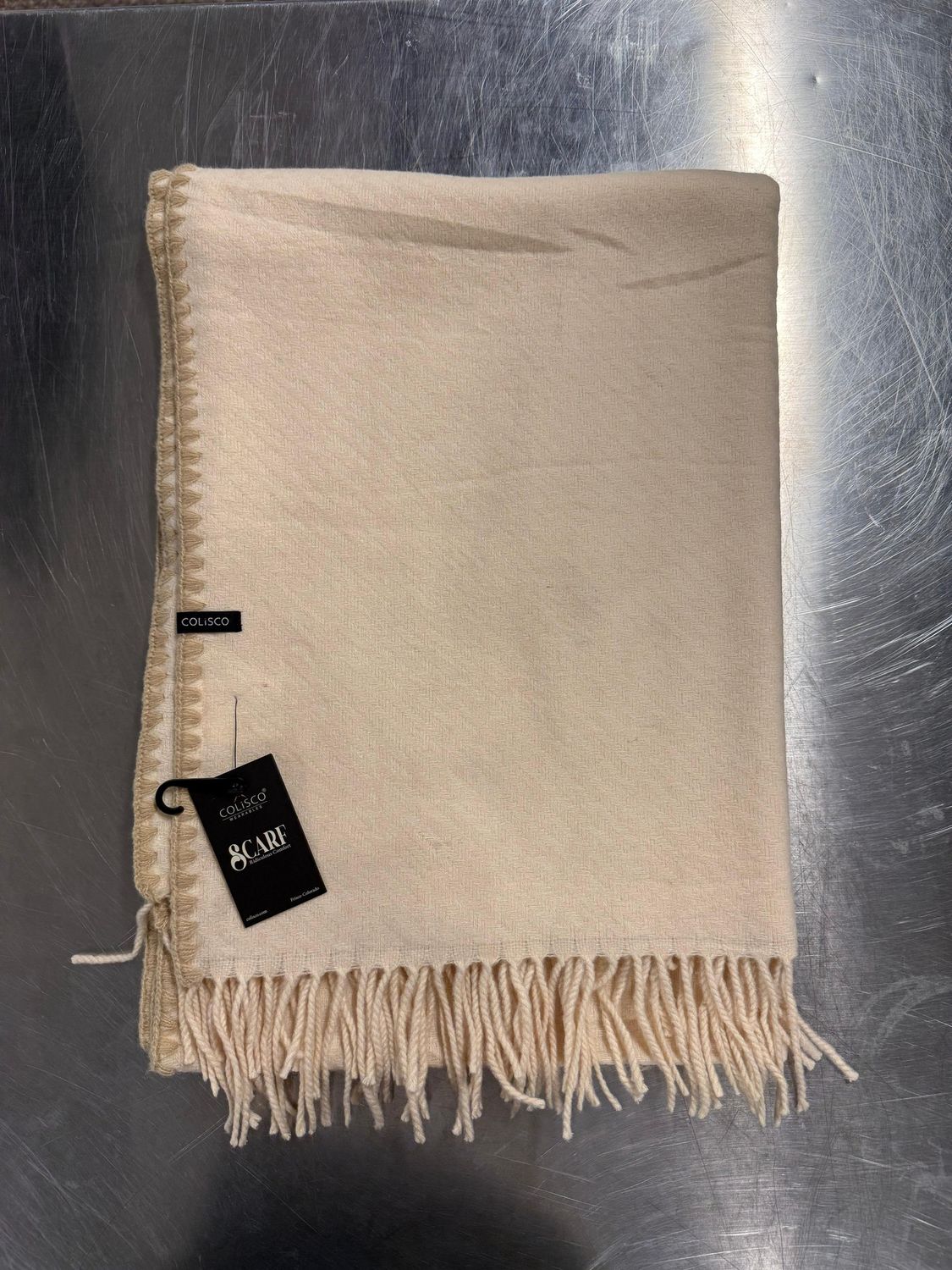 Colisco Blanket-Stitch Edging Scarf, Natural