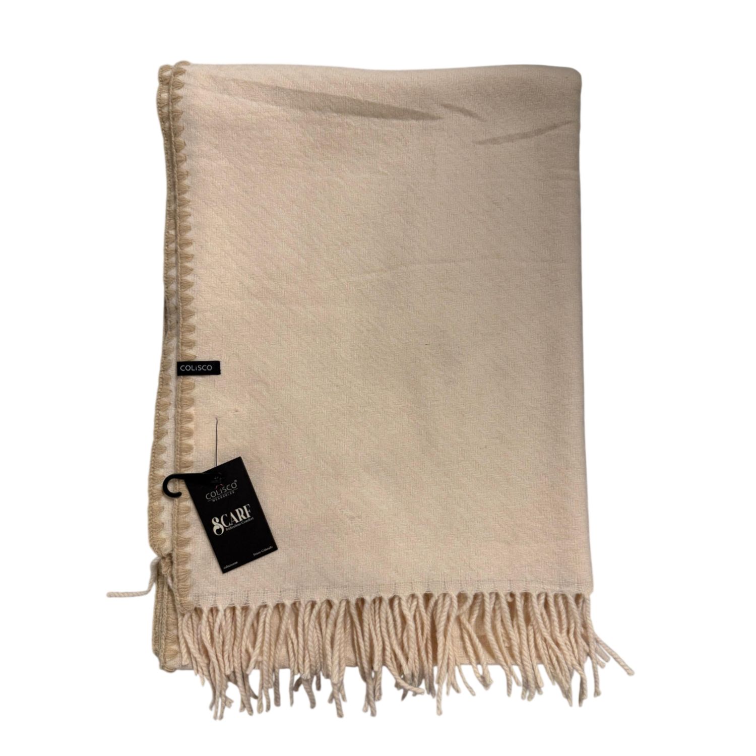 Colisco Soft Wool Blend Stitch Edging Scarf, Natural, Color: Natural