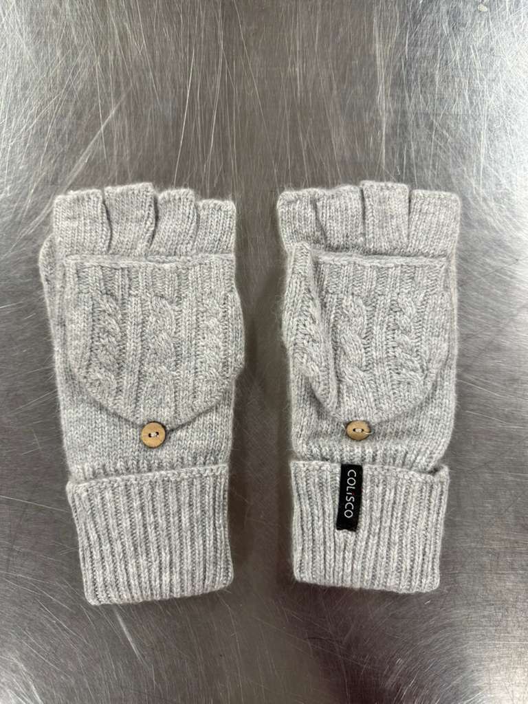Cable-Knit Convertible Mittens, Light Grey, Color: Light Grey