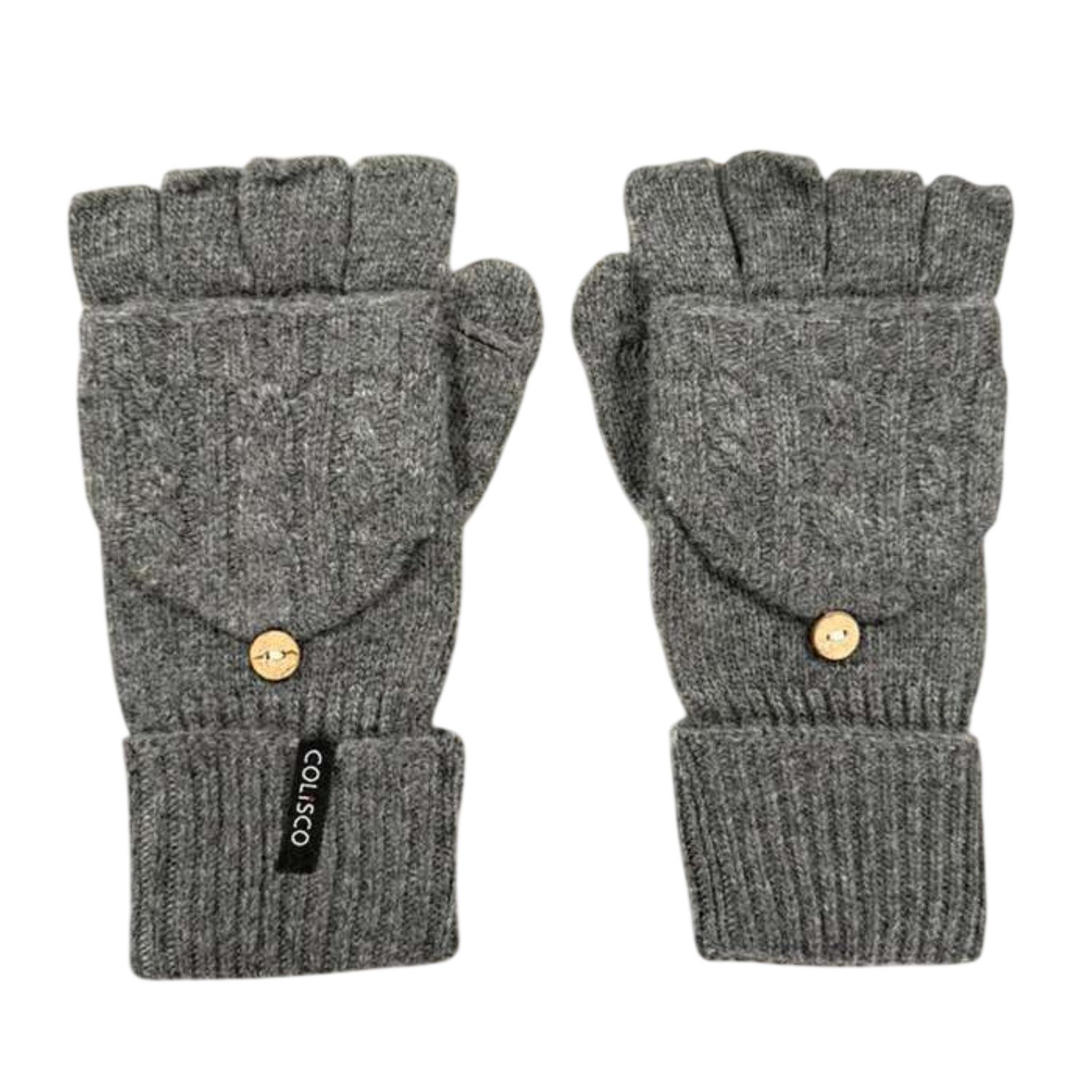 Colisco Cable-Knit Convertible Mittens, Dark Grey, Color: Dark Grey