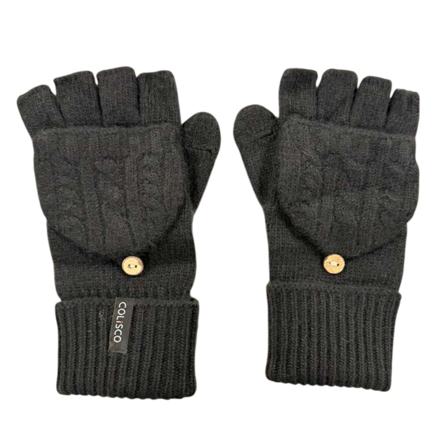 Colisco Cable-Knit Convertible Mittens, Black, Color: Black