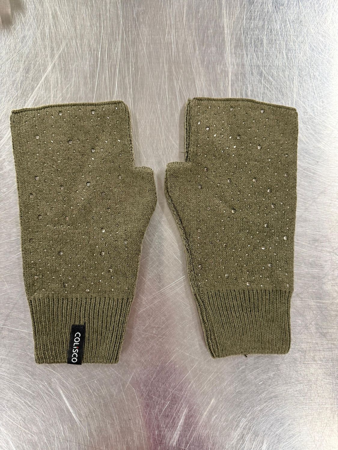 Coliso Embellished Fingerless Gloves, Olive, Color: Olive