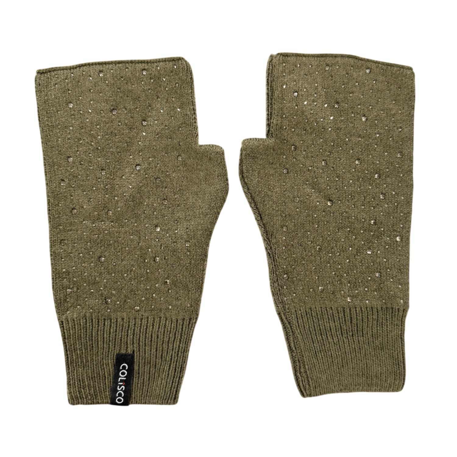 Coliso Embellished Fingerless Gloves, Olive, Color: Olive