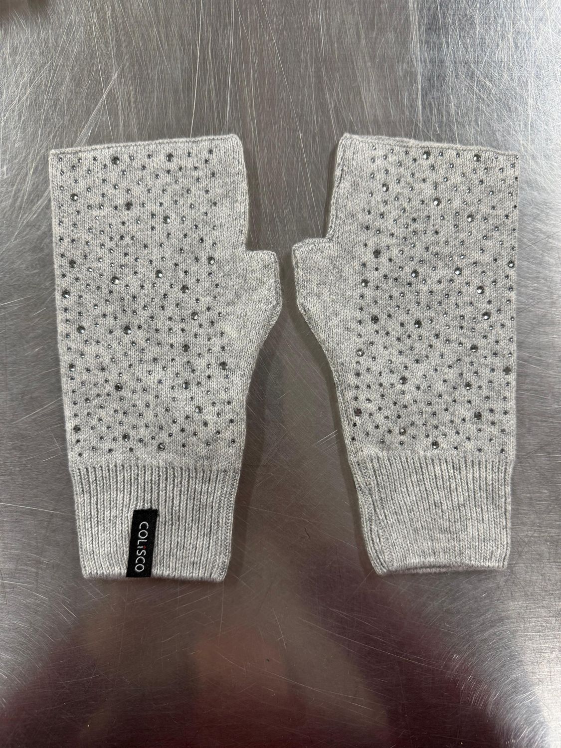 Colisco Embellished Fingerless Gloves, Light Grey, Color: Light Grey