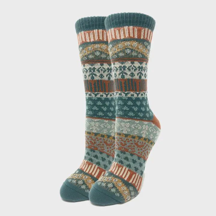 Ellie | Women's Fuzzy Fair Isle Knit Socks