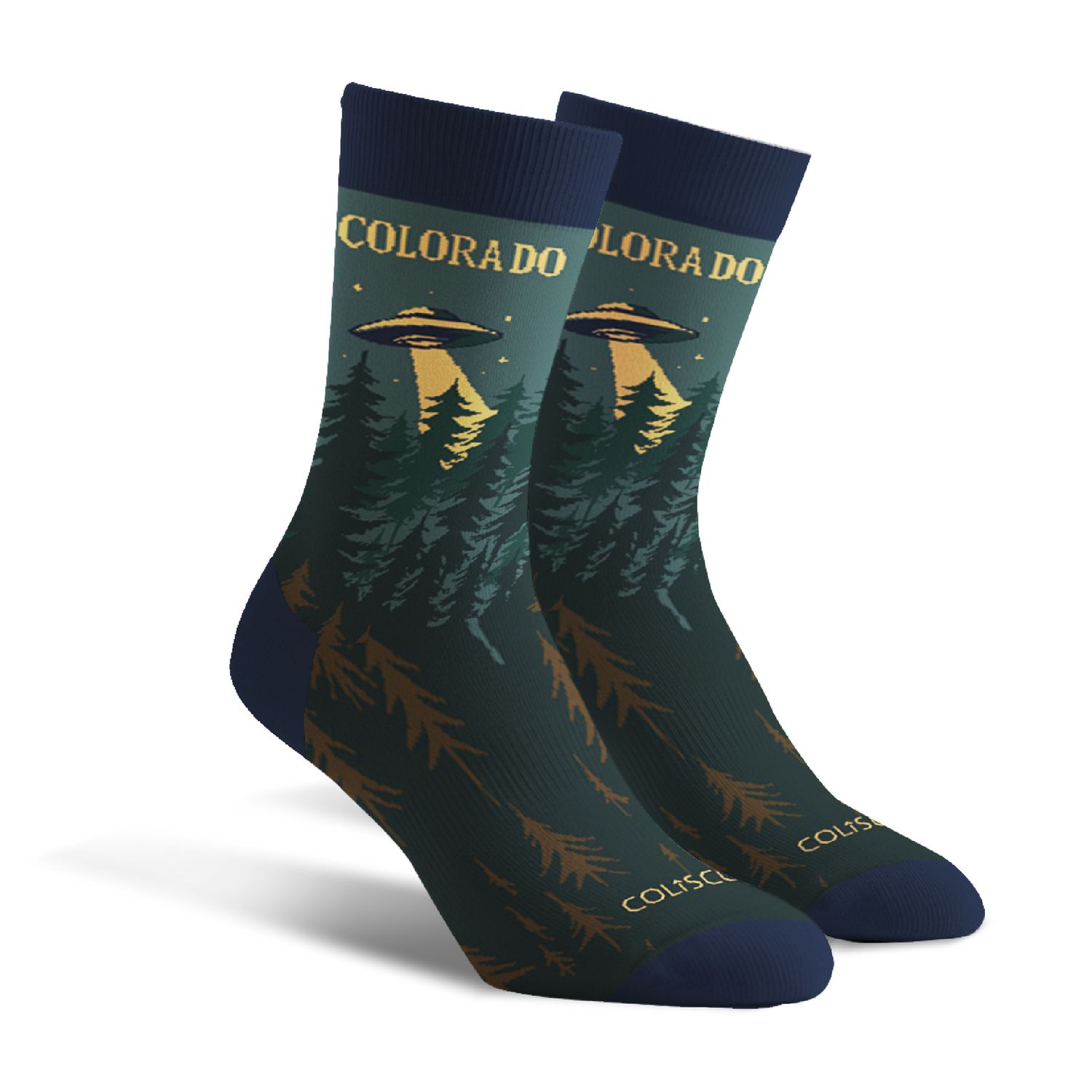 COLISCO Unisex Crew Socks - Night Forest Alien, Design: Night Forest Alien