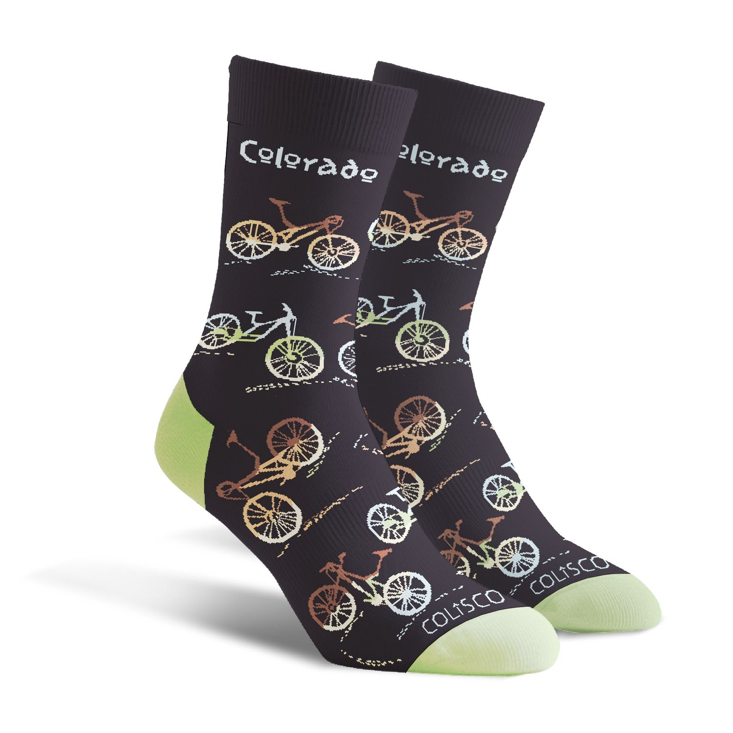 COLISCO  Unisex Crew Socks - Colorado Bike Ride, Color: Black