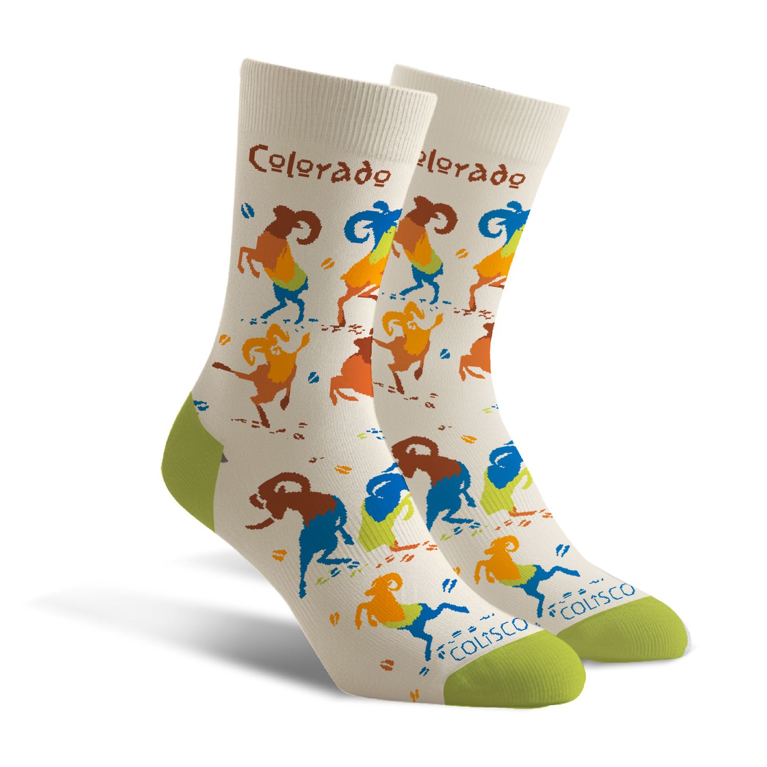 COLISCO Unisex Crew Socks - Colorado Mountain Goat Dance, Design: Colorado Mountain Goat Dance