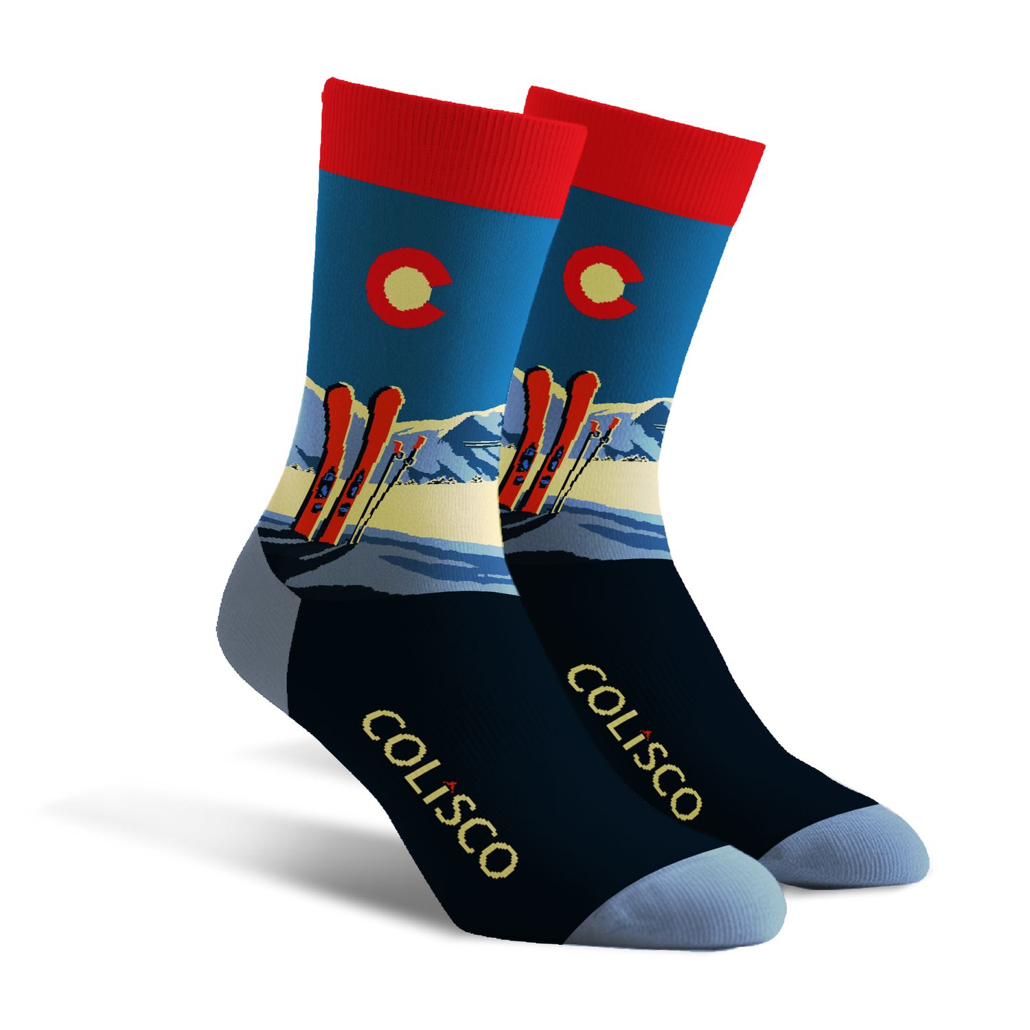 COLISCO  Unisex Crew Socks - Retro Ski, Design: Retro Ski